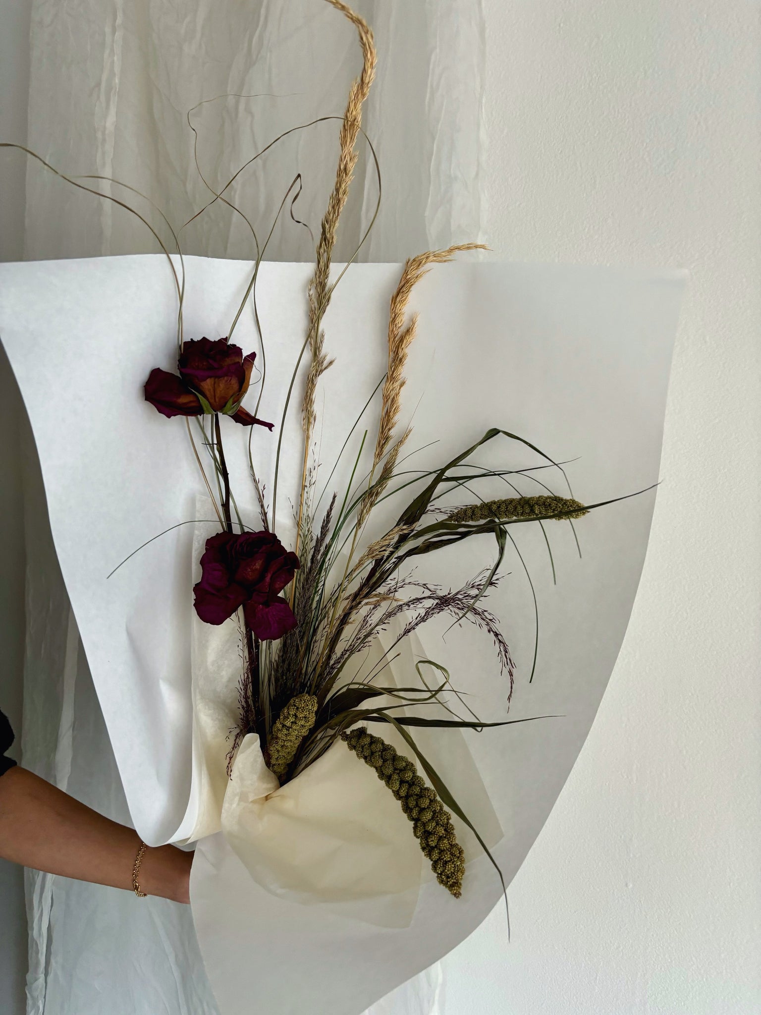 Flower Delivery Vancouver-Roses & Grasses Bouquet #3-Dried Flower Bouquets-Florist-The Wild Bunch Flower Shop